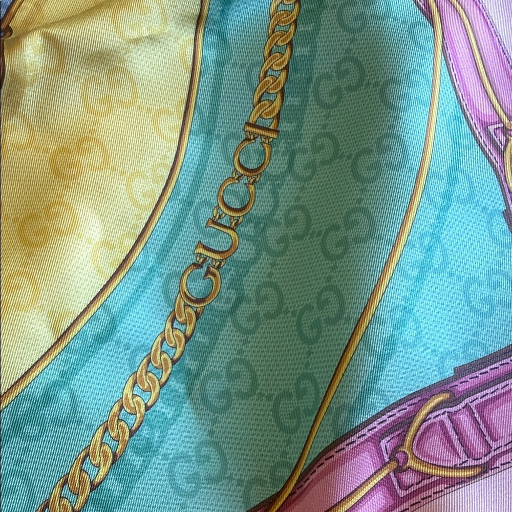 Gucci Pastel Silk Scarf with Gold Accents - Picture 9 of 11